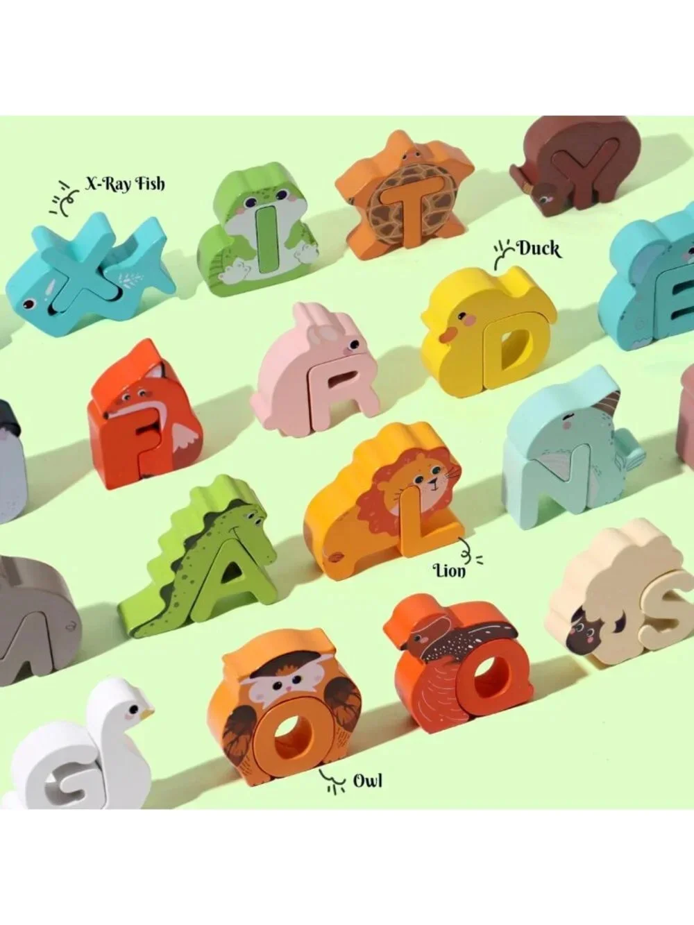 52-Piece Wooden Alphabet Animal Matching Game & Peg Puzzles for Toddlers 3-5